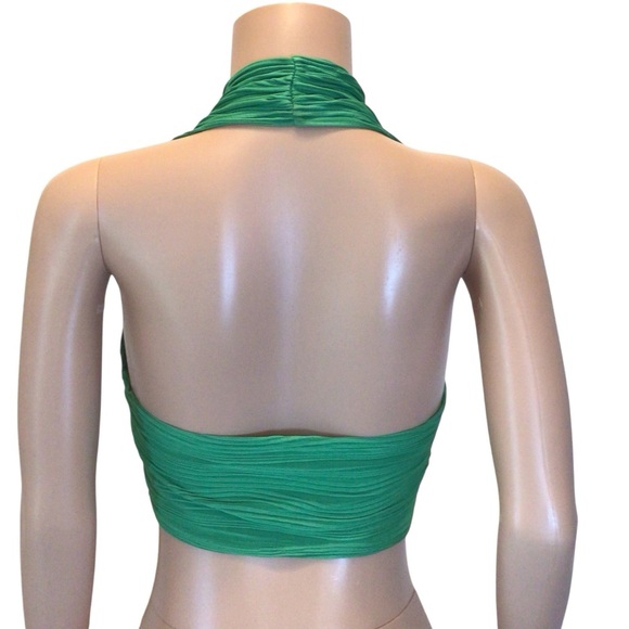 NWOT ZAFUL Sexy Plunging Green Halter Neck Backless Textured Crop Tank Top Med - Picture 4 of 7